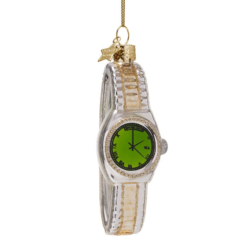 Ornament Uhr silber/gold/grün