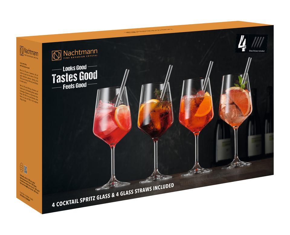 Cocktail- oder Spritzglas Set 4 Stück und 4 Trinkhalme Tastes Good